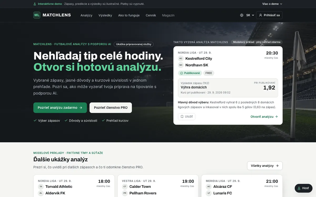 Úvodní obrazovka webu MATCHLENS